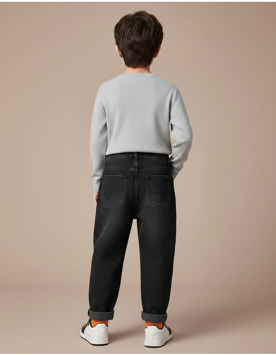 Pantalon Noir Ample Épais Enfant Décontracté Velours - Jean - vue 2