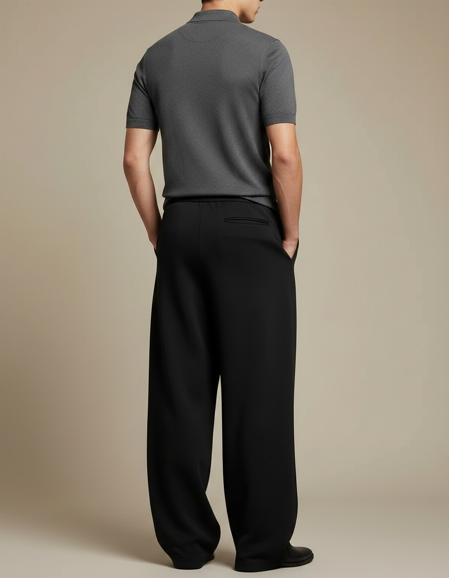 Pantalon Noir Wide Leg - Maille - vue 2