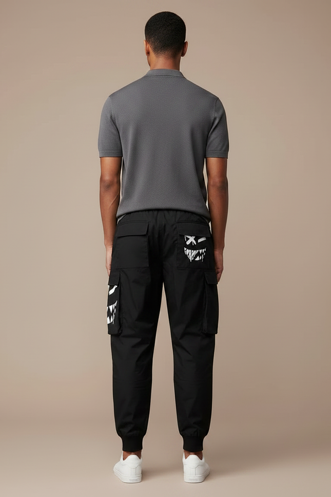 Pantalon Noir Cargo Homme, Graphiques Blancs, Confortable, Sportif - Polyester - vue 2