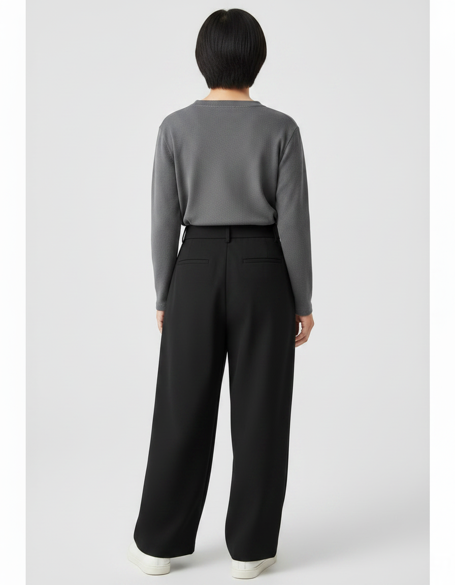 Pantalon Noir Ample Plissé Décontracté Enfant - Polyester - vue 2
