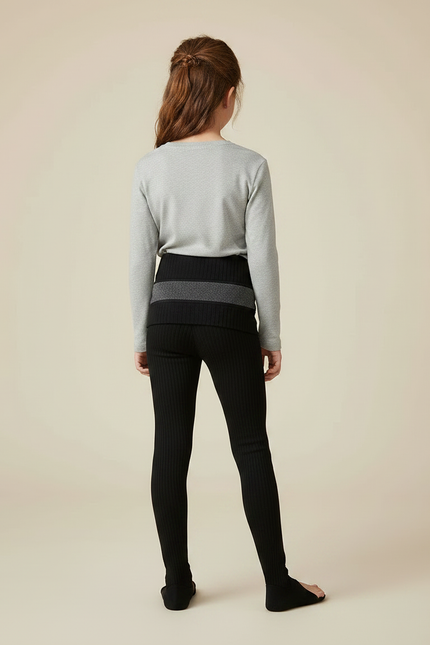 Pantalon Noir Côtelé Épais Fille Hiver Chaud - Maille - vue 2