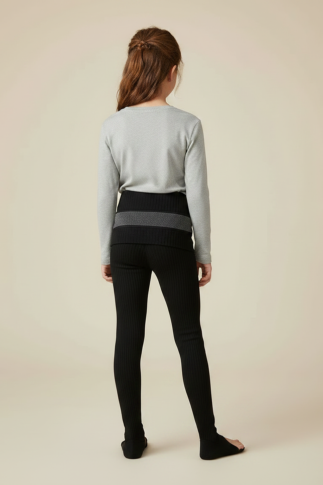 Pantalon Noir Côtelé Épais Fille Hiver Chaud - Maille - vue 2