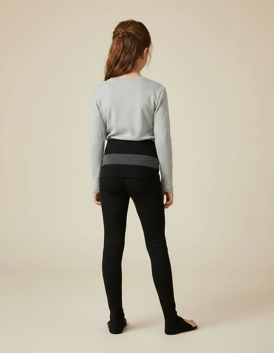 Pantalon Noir Côtelé Épais Fille Hiver Chaud - Maille - vue 2