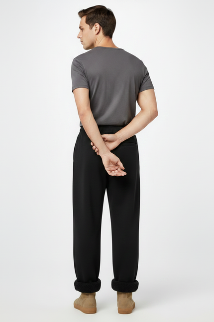 Pantalon Noir Ample Polaire Homme Hiver - Molleton - vue 2