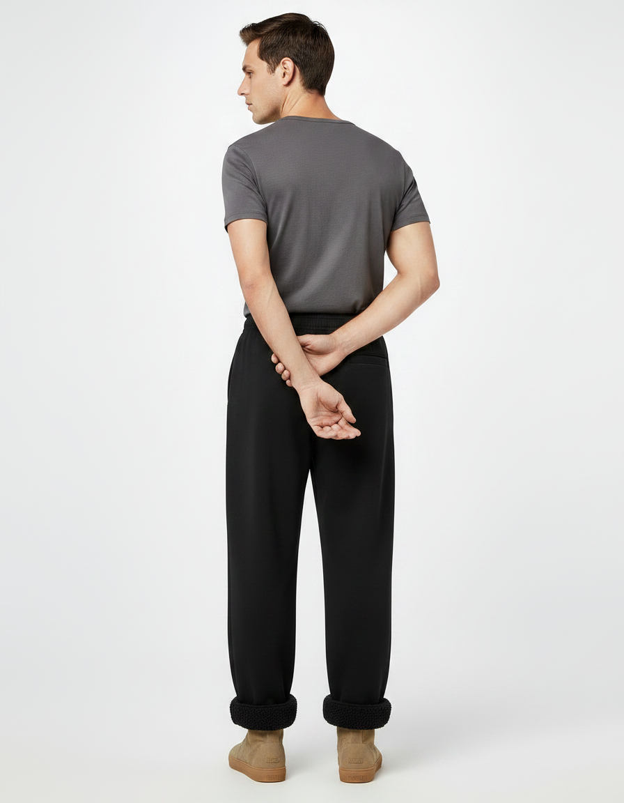 Pantalon Noir Ample Polaire Homme Hiver - Molleton - vue 2