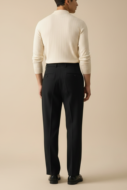 Pantalon Noir Plissé Taille Haute Élégant Droit - Gabardine - vue 2