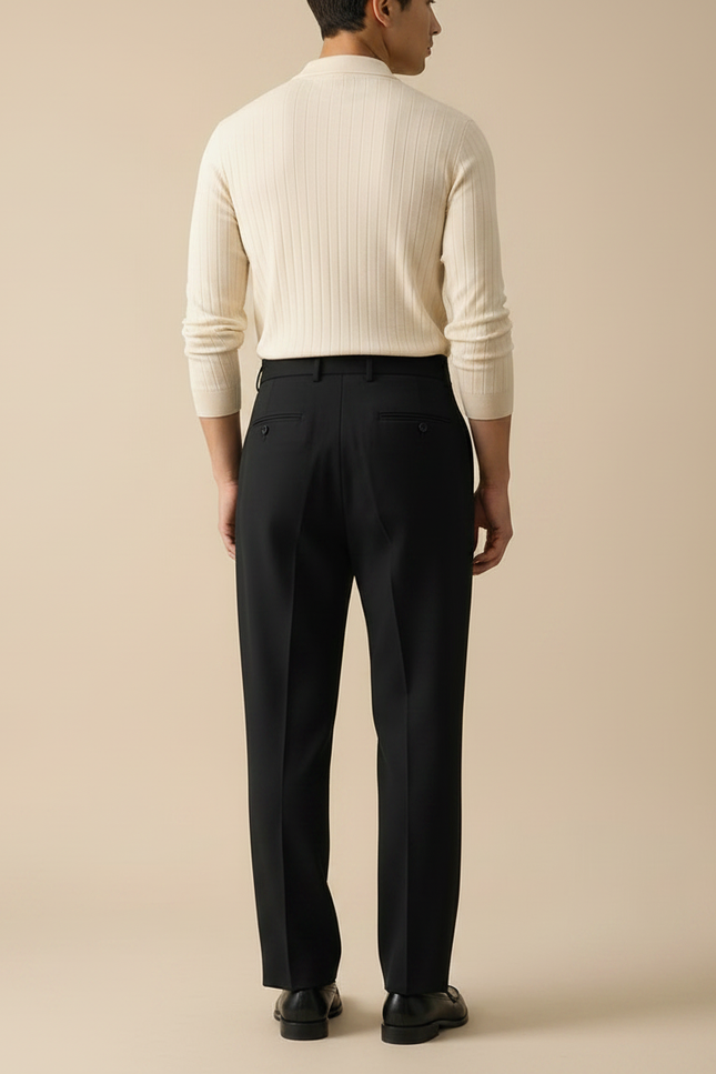 Pantalon Noir Plissé Taille Haute Élégant Droit - Gabardine - vue 2