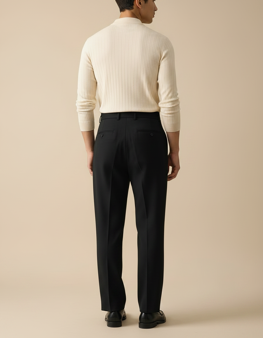 Pantalon Noir Plissé Taille Haute Élégant Droit - Gabardine - vue 2
