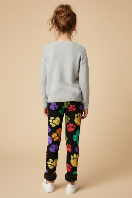 Pantalon Noir Molletonné Imprimé Pattes Colorées Fille Hiver - vue 2
