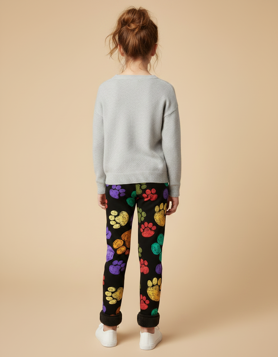 Pantalon Noir Molletonné Imprimé Pattes Colorées Fille Hiver - vue 2