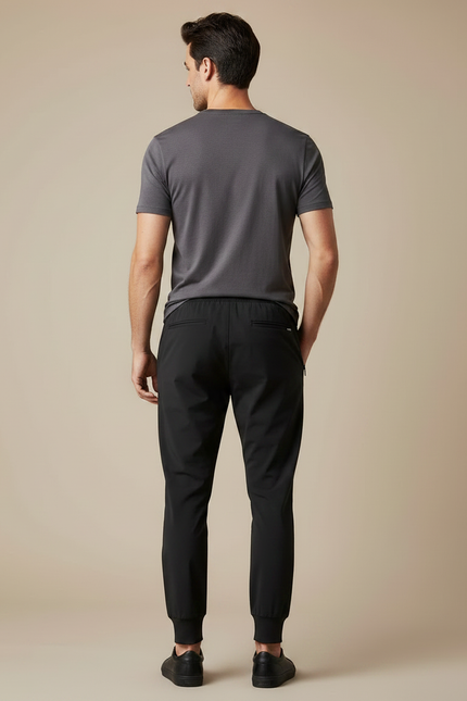 Pantalon Noir Homme Sportif Décontracté Ajusté Léger - Polyester - vue 2