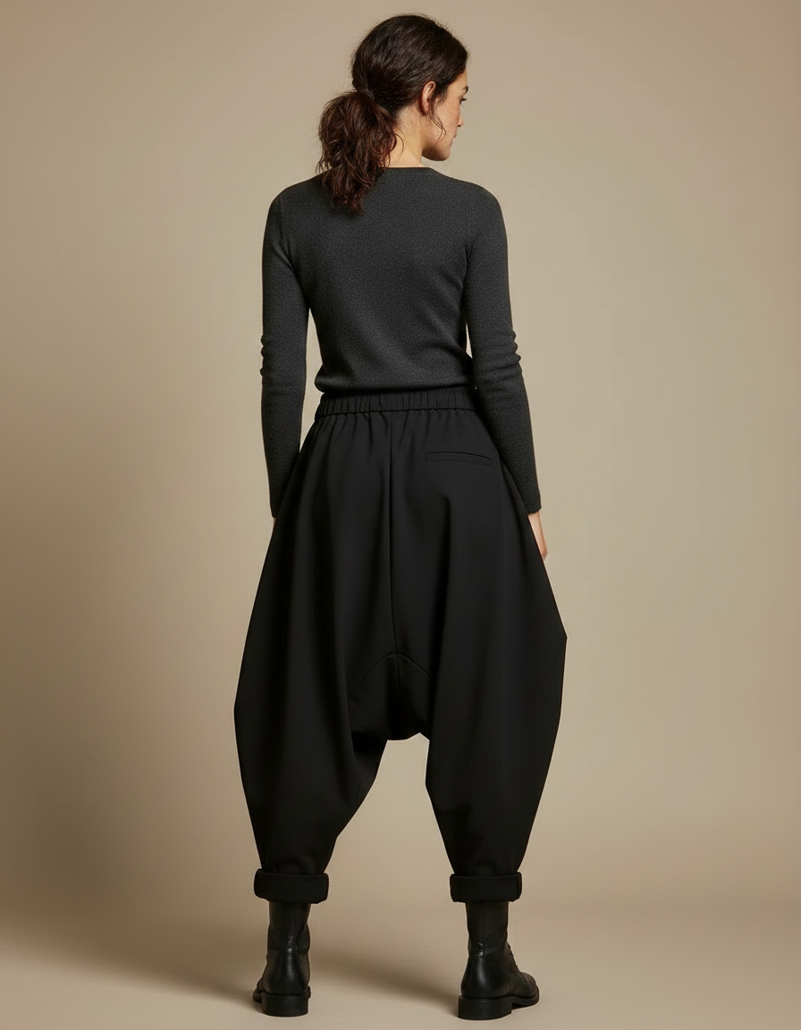 Pantalon Noir Harem Ample Décontracté Fluide - Gabardine - vue 2