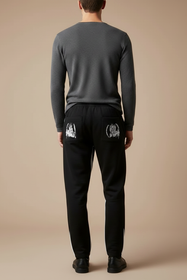Pantalon Noir Évasé Imprimé Graffiti Streetwear Cordon Homme - Molleton - vue 2