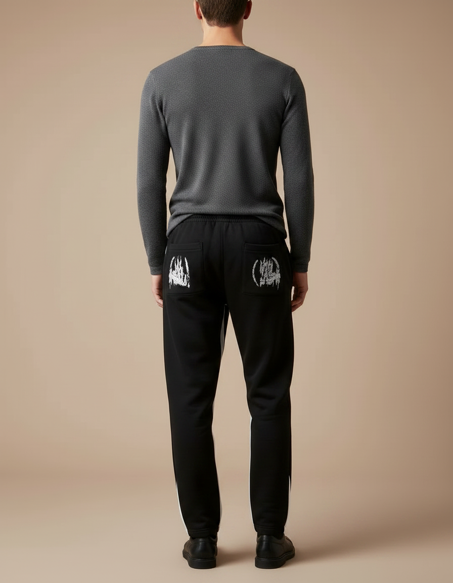 Pantalon Noir Évasé Imprimé Graffiti Streetwear Cordon Homme - Molleton - vue 2