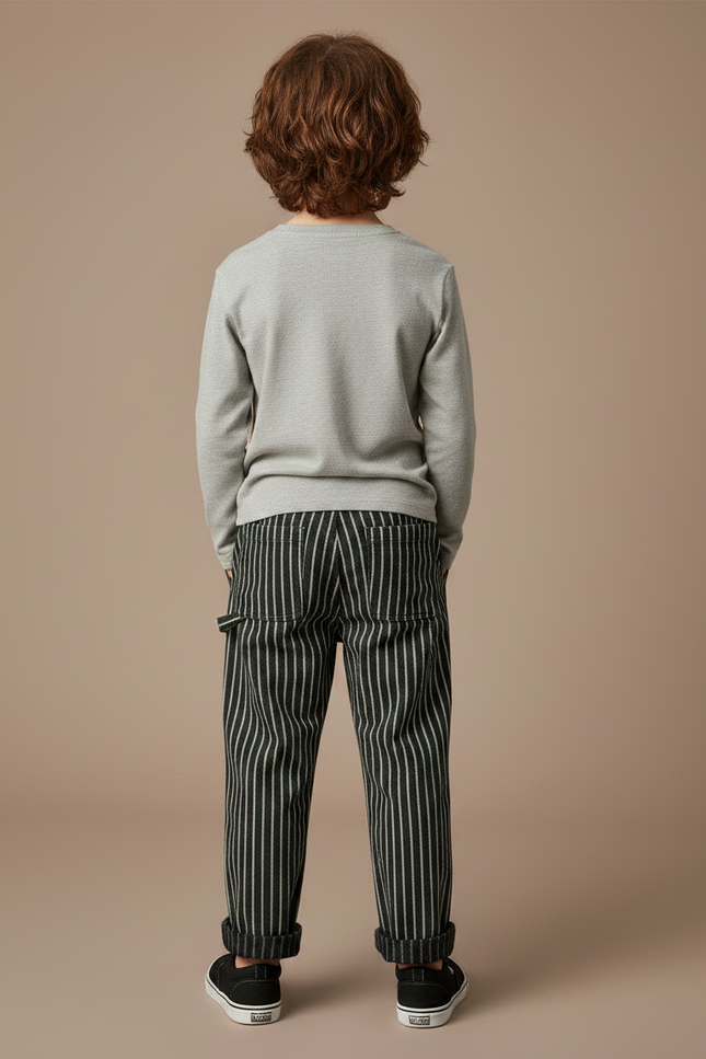 Pantalon Noir Rayé Ample Décontracté Enfant - Laine - vue 2