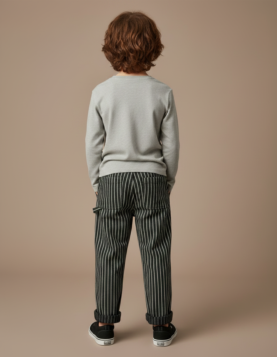 Pantalon Noir Rayé Ample Décontracté Enfant - Laine - vue 2