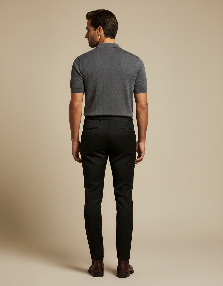 Pantalon Noir Slim Habillé Stretch Homme - Gabardine - vue 2