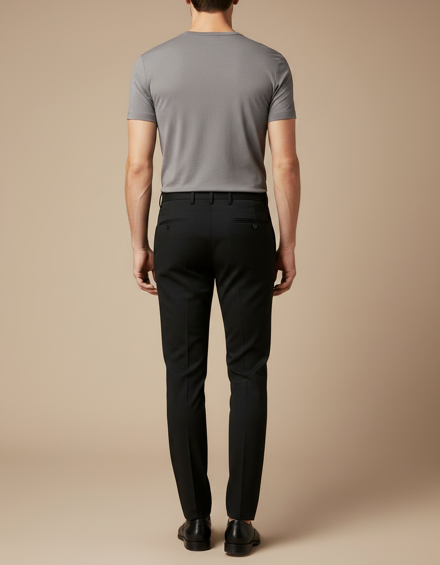 Pantalon Noir Slim Élégant Formel Homme - Gabardine - vue 2