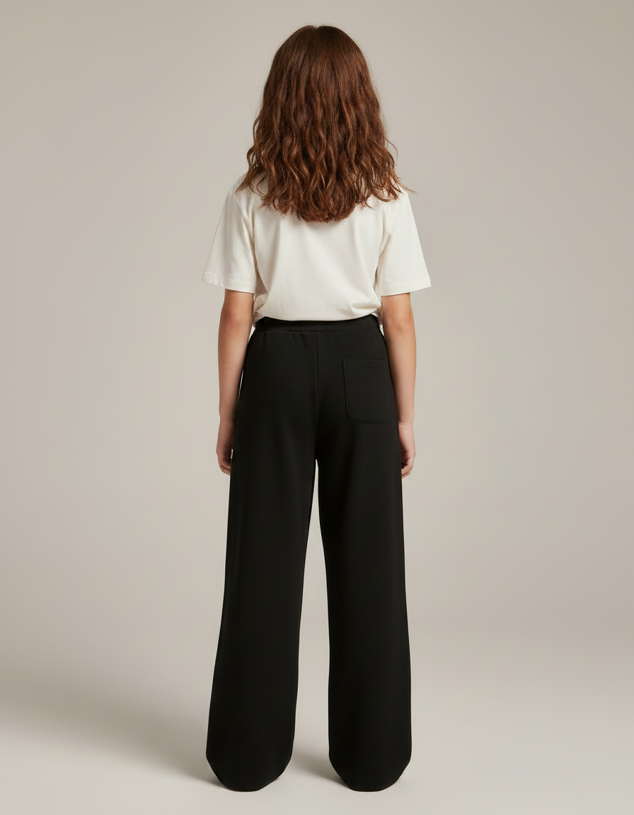 Pantalon Noir Ample Côtelé Enfant Confortable - Maille - vue 2
