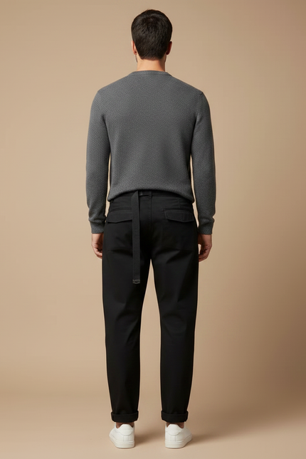 Pantalon Noir Homme Cargo Décontracté Ceinturé - Gabardine - vue 2