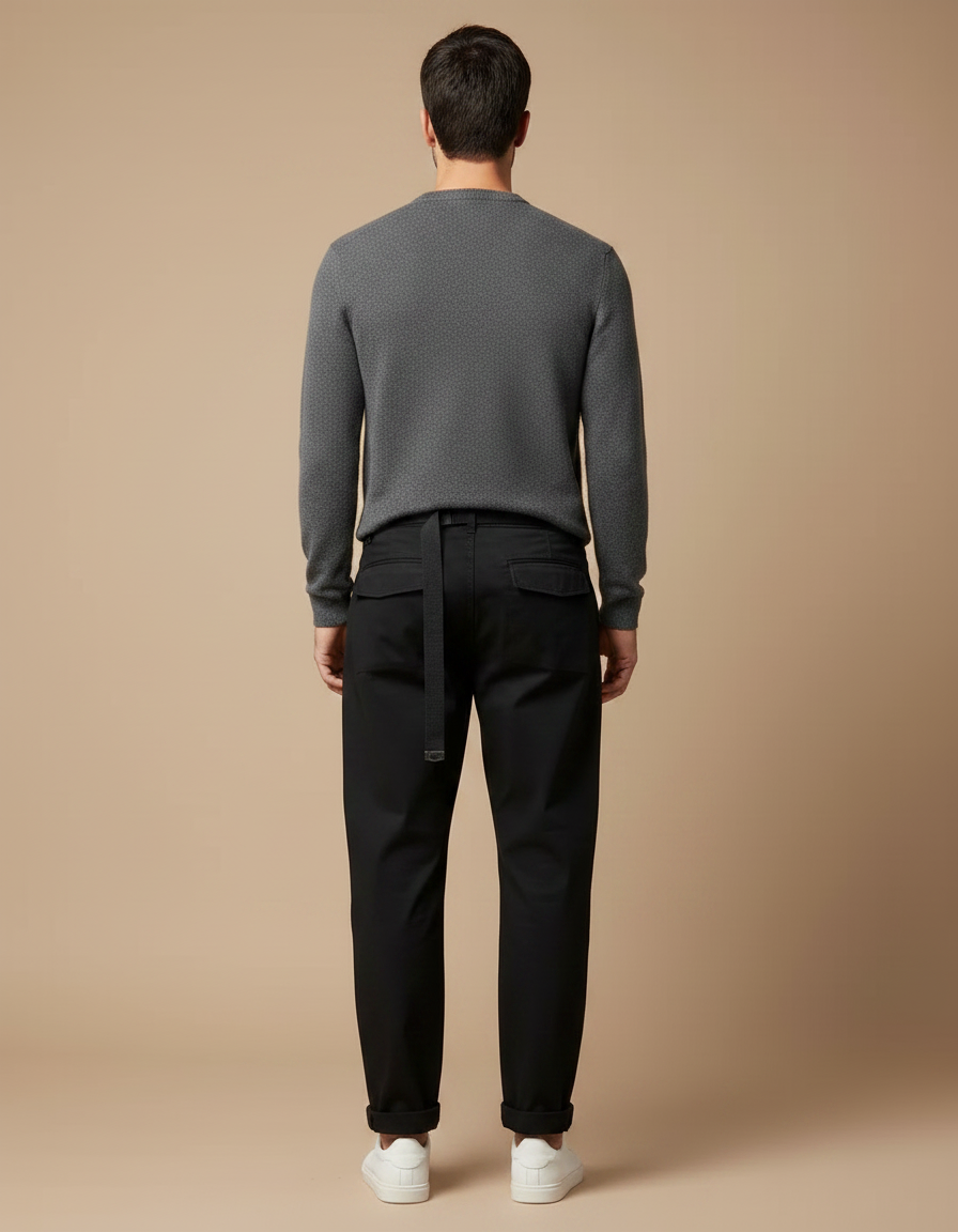 Pantalon Noir Homme Cargo Décontracté Ceinturé - Gabardine - vue 2