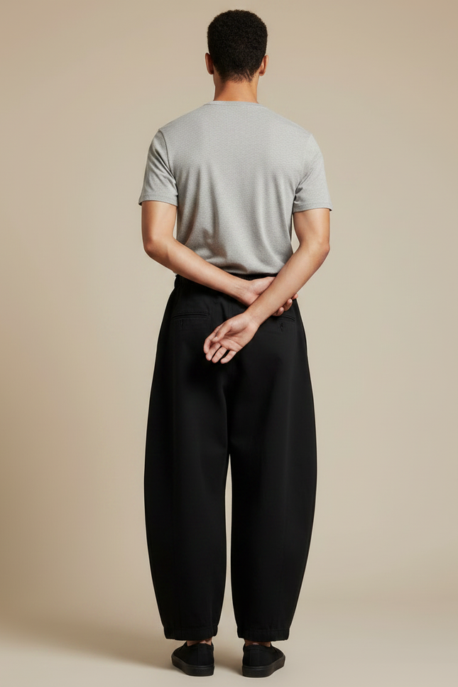 Pantalon Noir Ample Carotte Décontracté Homme - Toile - vue 2