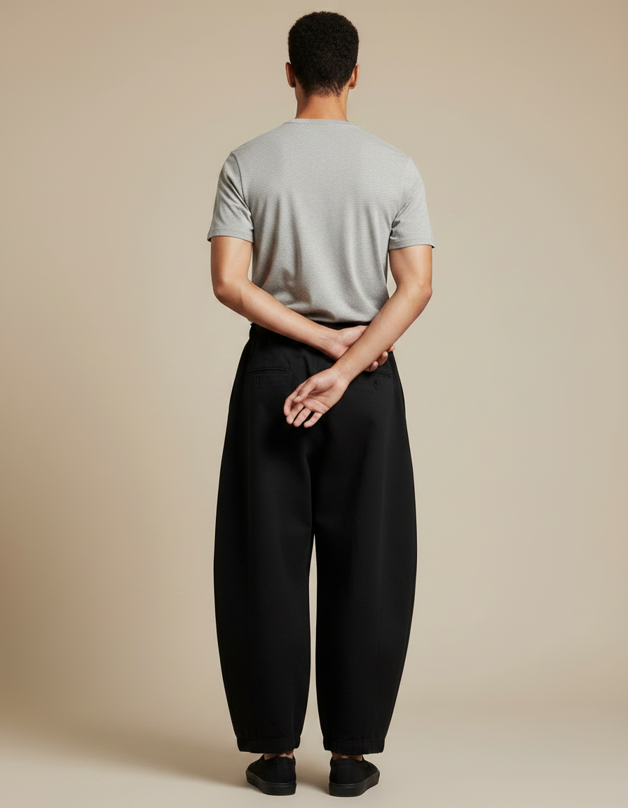 Pantalon Noir Ample Carotte Décontracté Homme - Toile - vue 2