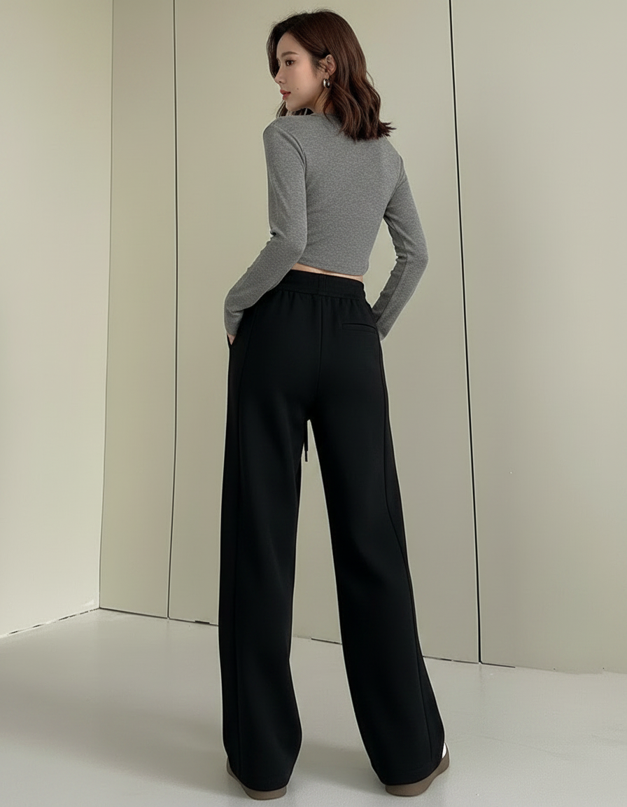 Pantalon Noir Taille Haute Fluide - Molleton - vue 2
