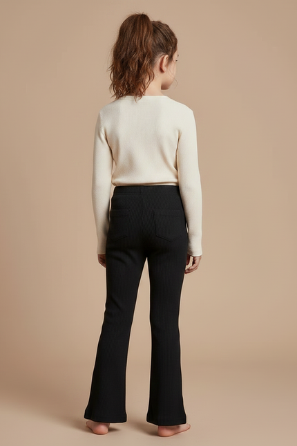 Pantalon Noir Côtelé Évasé Confortable Fille - Maille - vue 2