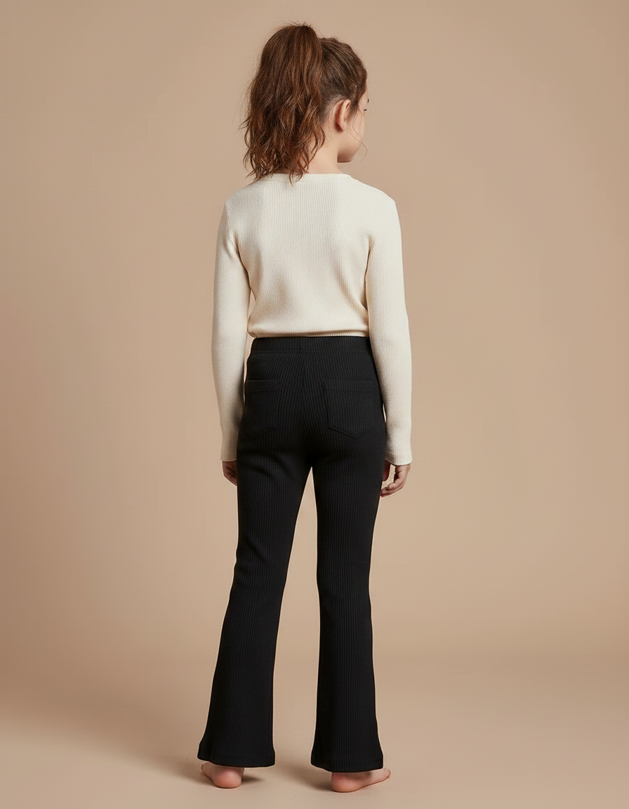 Pantalon Noir Côtelé Évasé Confortable Fille - Maille - vue 2