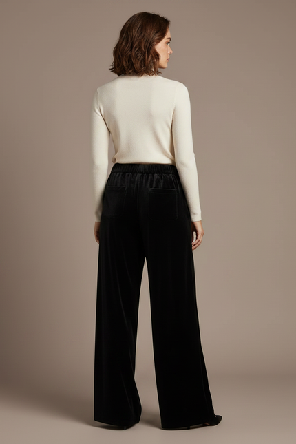 Pantalon Noir Velours Ample Taille Haute Femme - vue 2