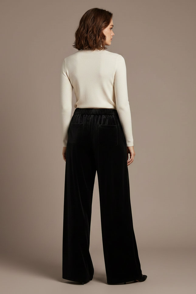 Pantalon Noir Velours Ample Taille Haute Femme - vue 2