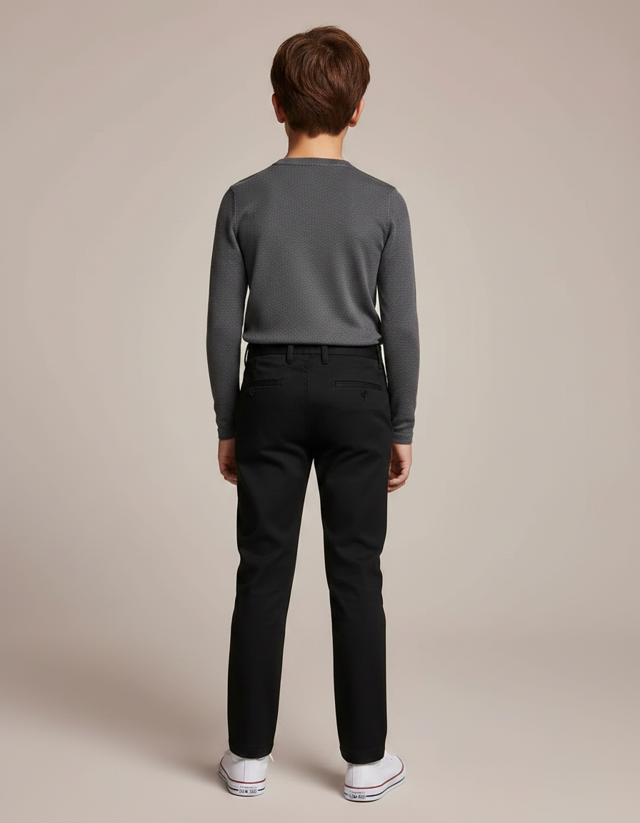 Pantalon Noir Garçon Classique Élégant Ajusté - Gabardine - vue 2