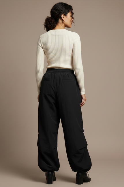 Pantalon Noir Large Sport Cargo Femme - Polyester - vue 2