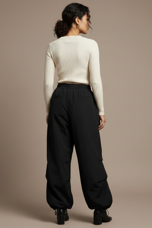 Pantalon Noir Large Sport Cargo Femme - Polyester - vue 2