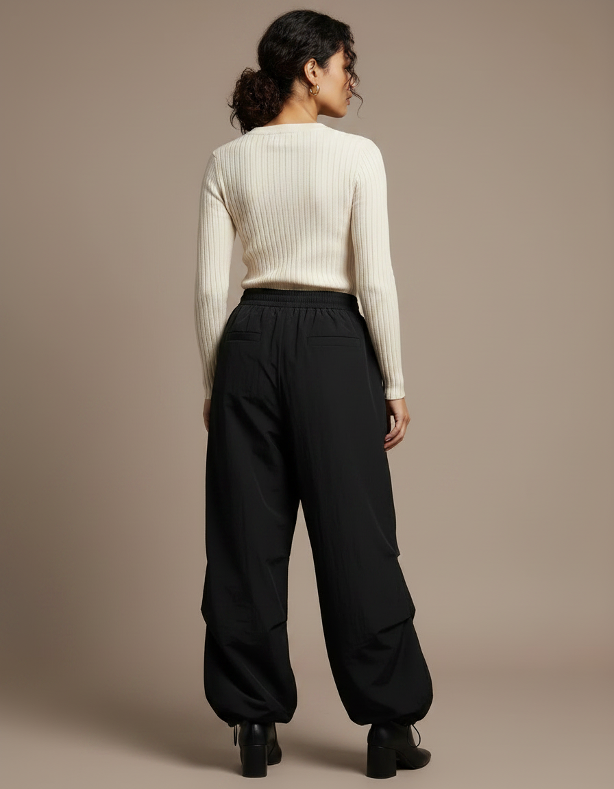 Pantalon Noir Large Sport Cargo Femme - Polyester - vue 2