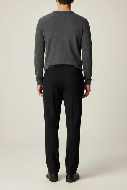 Pantalon Noir Plissé Décontracté Cordon Large - Maille - vue 2