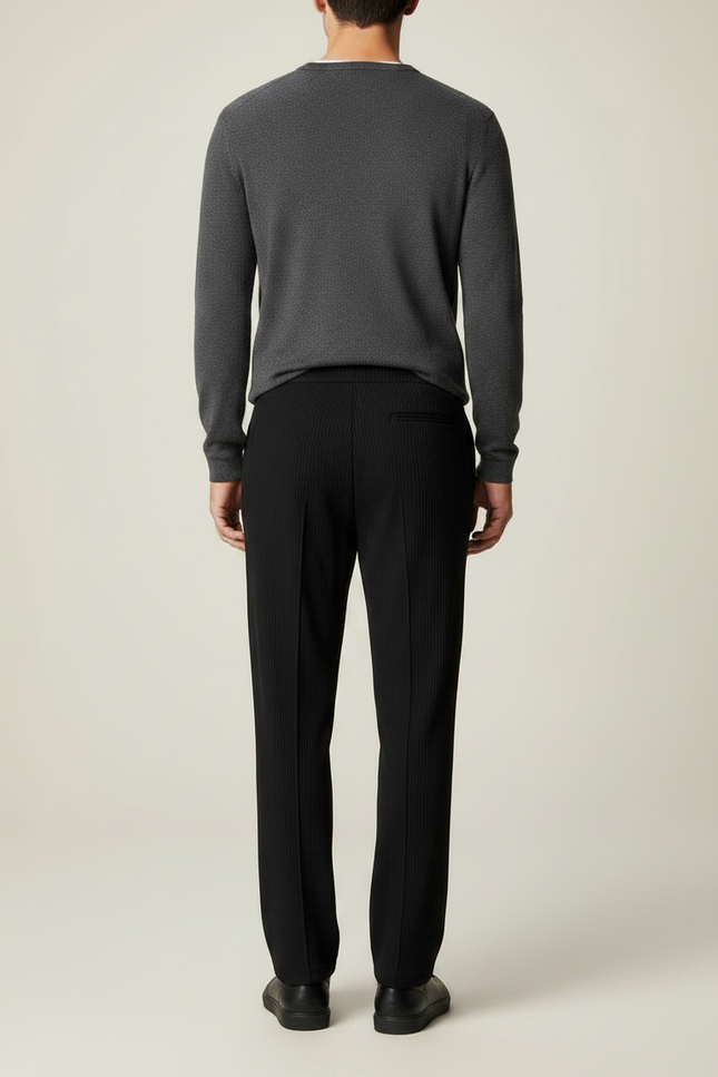 Pantalon Noir Plissé Décontracté Cordon Large - Maille - vue 2