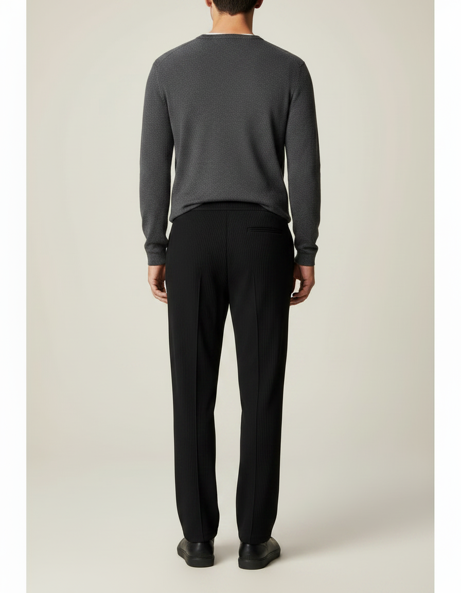 Pantalon Noir Plissé Décontracté Cordon Large - Maille - vue 2