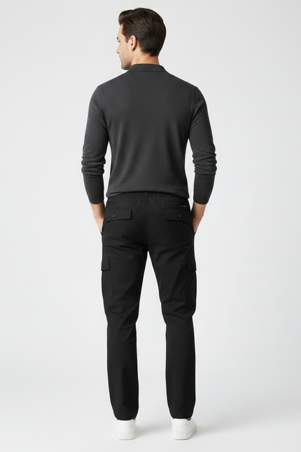 Pantalon Noir Cargo Coton Décontracté Ample Homme - vue 2