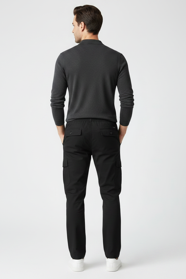 Pantalon Noir Cargo Coton Décontracté Ample Homme - vue 2