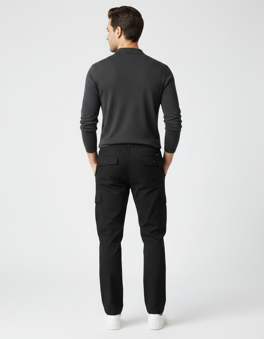 Pantalon Noir Cargo Coton Décontracté Ample Homme - vue 2
