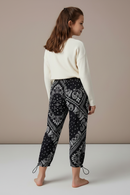 Pantalon Noir Bandana Ample Fille Décontracté - Viscose - vue 2