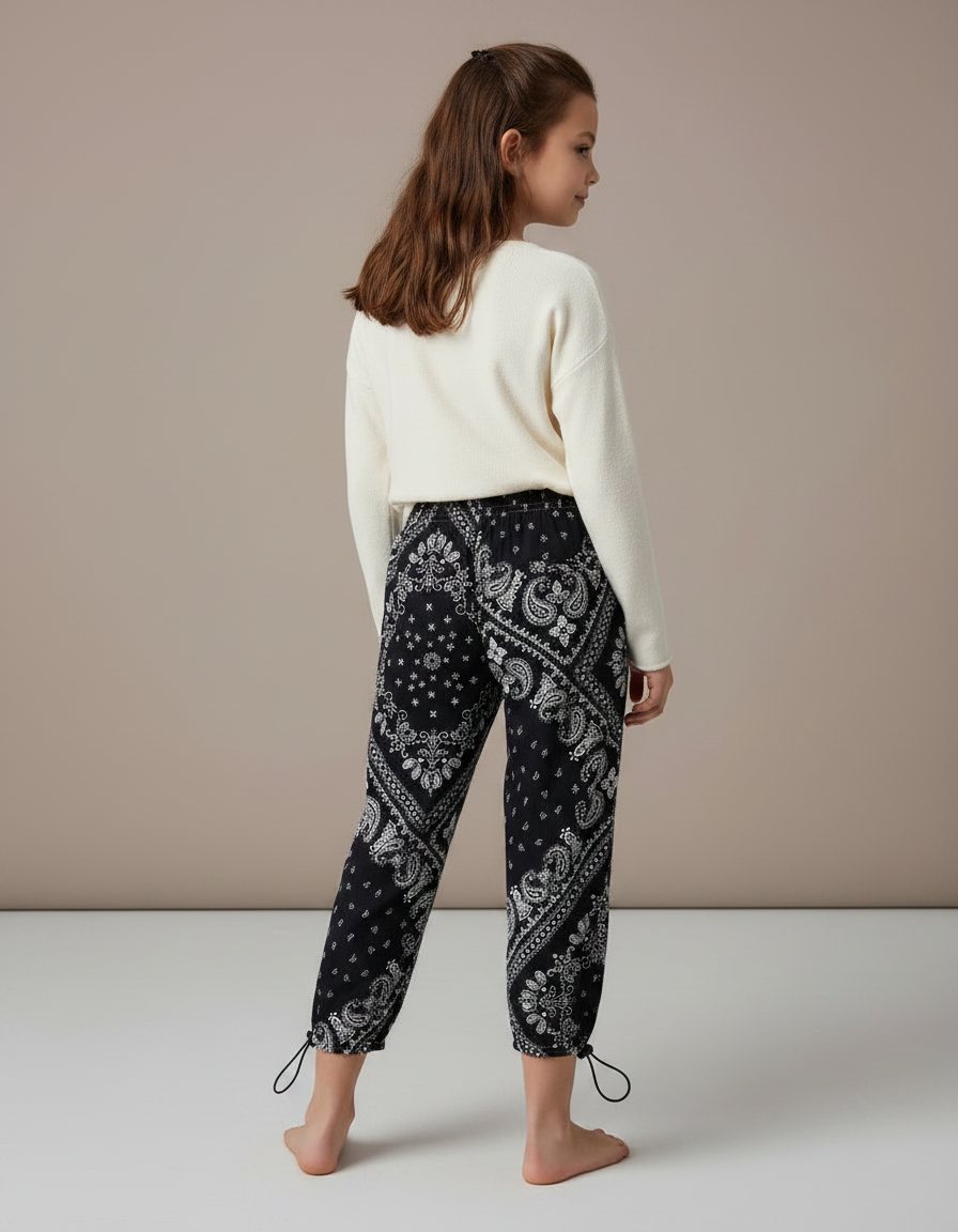 Pantalon Noir Bandana Ample Fille Décontracté - Viscose - vue 2
