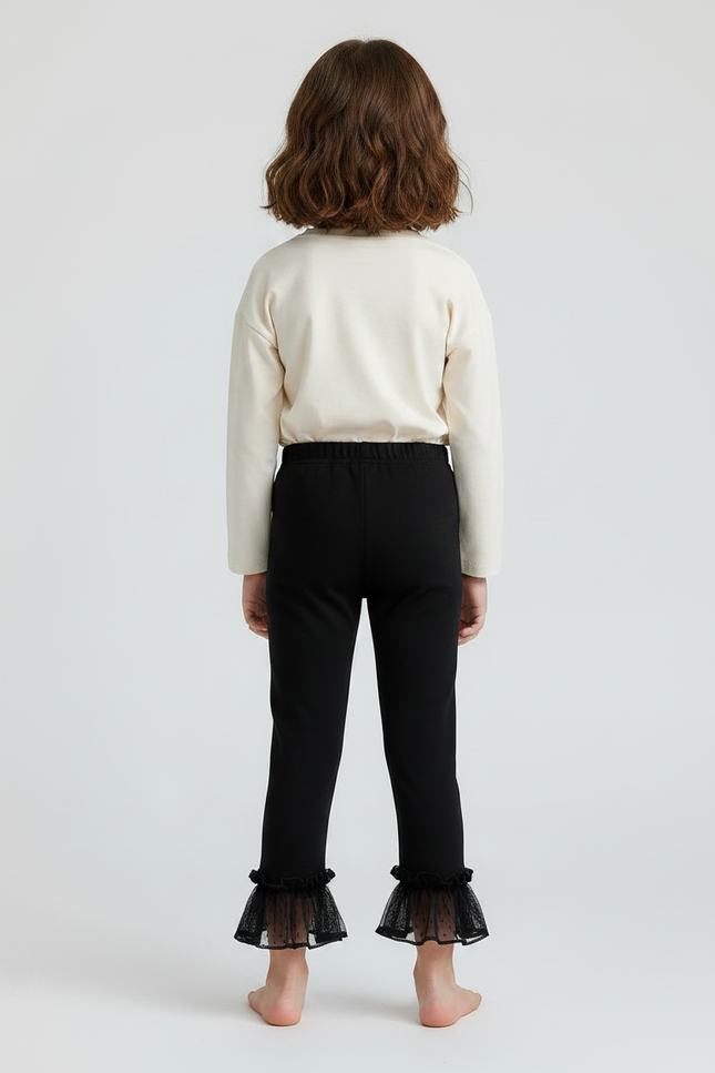 Pantalon Noir Évasé Volants Dentelle Fille Doux - Maille - vue 2