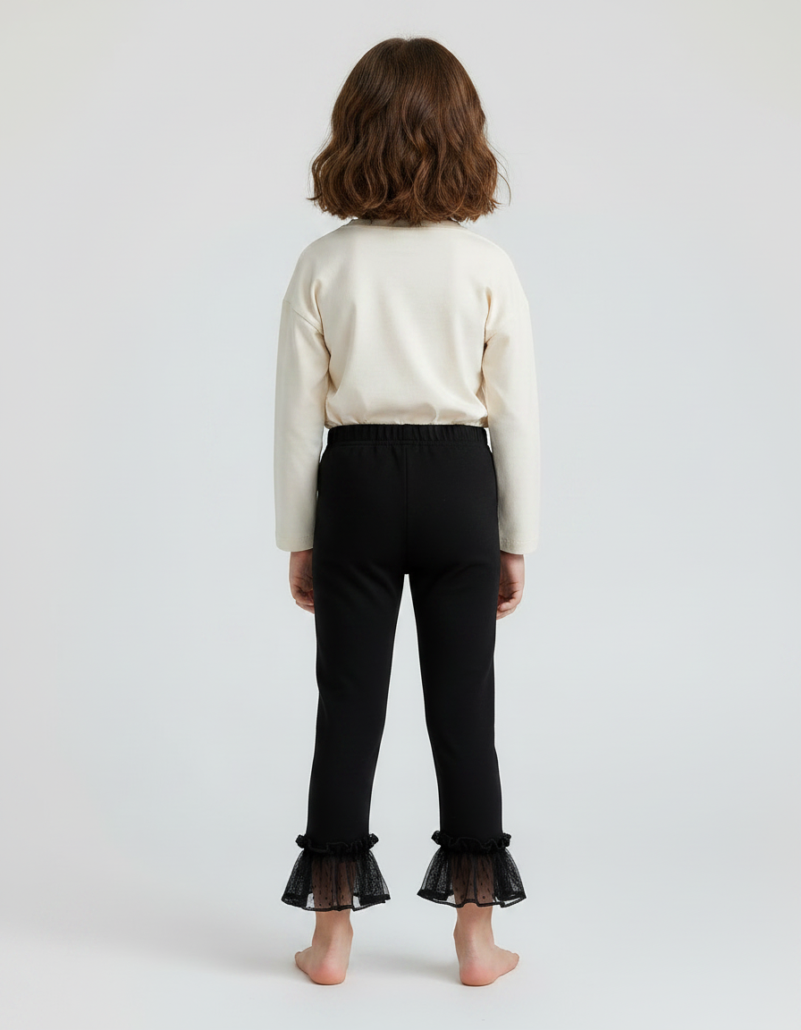 Pantalon Noir Évasé Volants Dentelle Fille Doux - Maille - vue 2