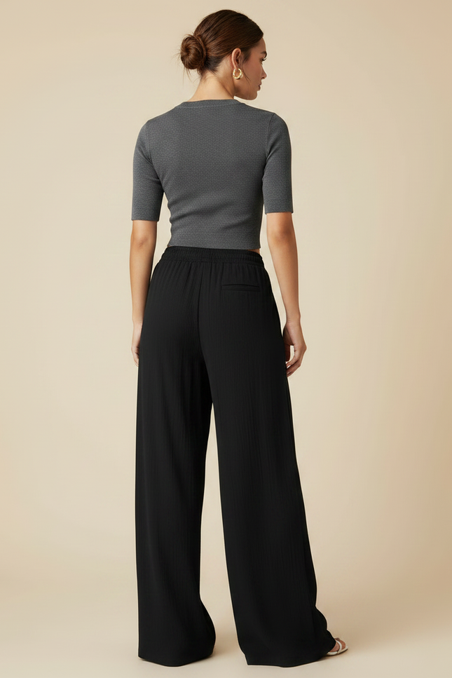 Pantalon Noir Fluide Ample Taille Haute Confortable - Viscose - vue 2