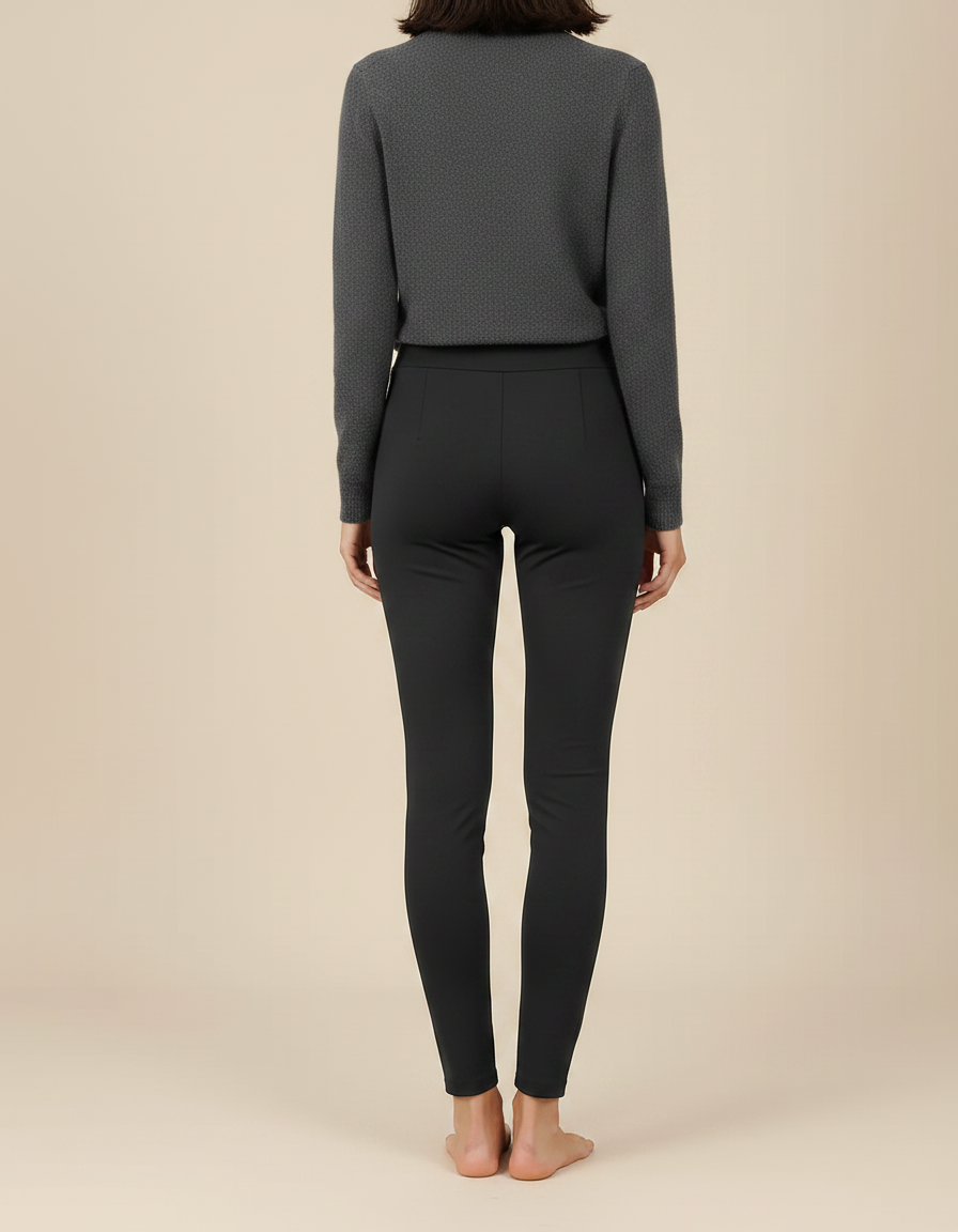 Pantalon Noir Moulant Doublé Polaire Hiver Femme - Polyester - vue 2