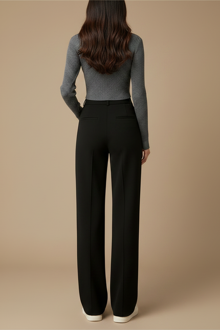 Pantalon Noir Ample Épais Chaud Élégant Femme - Gabardine - vue 2