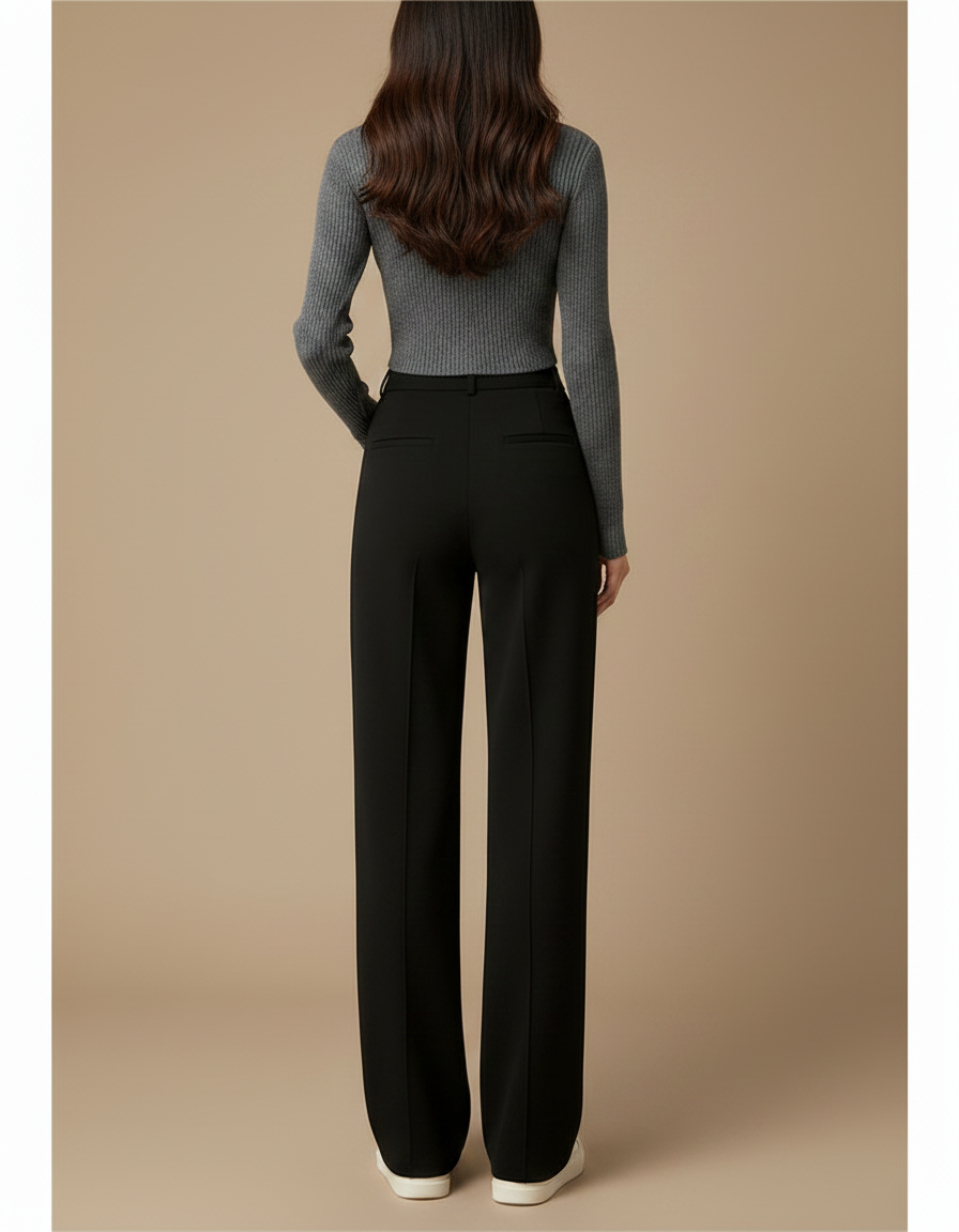 Pantalon Noir Ample Épais Chaud Élégant Femme - Gabardine - vue 2